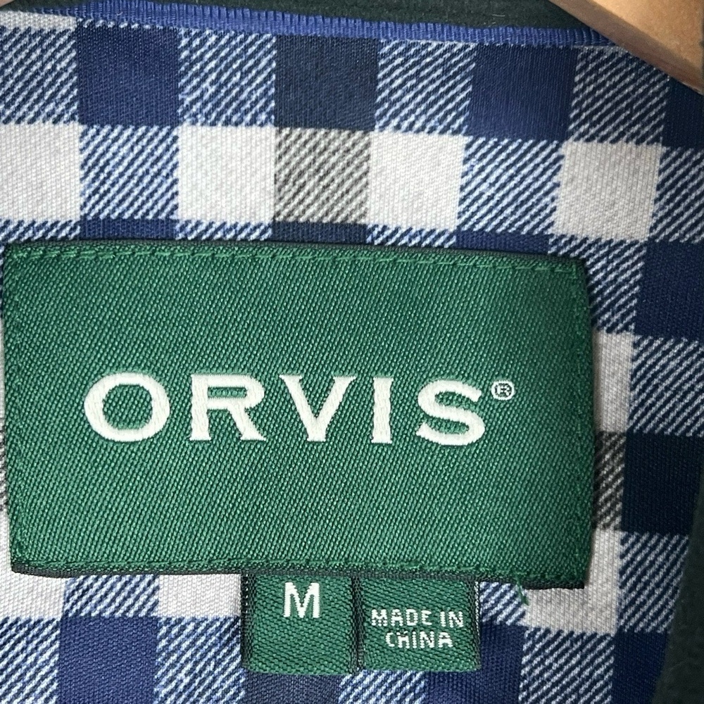 Orvis Mens Quarter‎ Zip Sweater Medium Green Faux Suede Patches Outdoorsy Wool - Picture 2 of 10